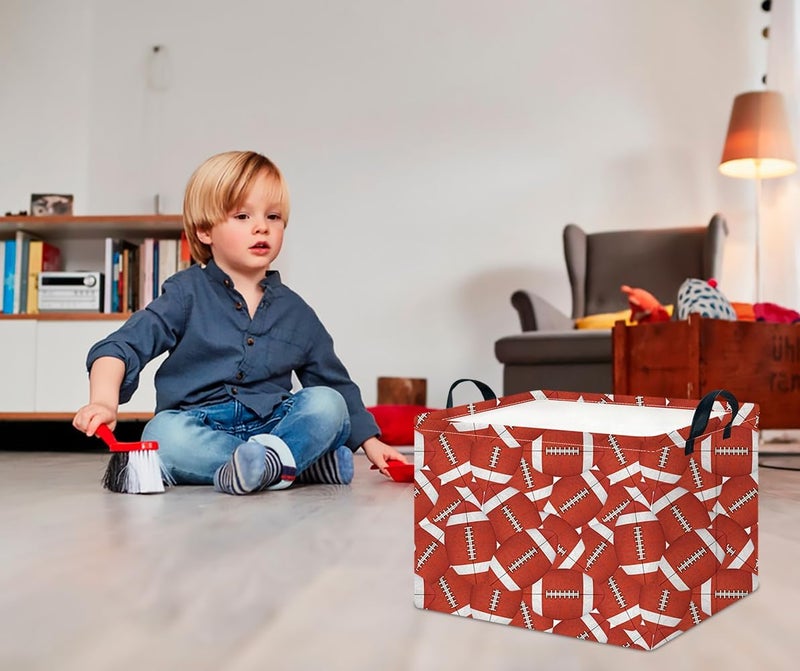 CLOCOR Rectangular Storage Basket,Collapsible Cute Pattern Storage Bin,Waterproof Books Box with Handles,Gift Basket(Score Rugby) - Image 2